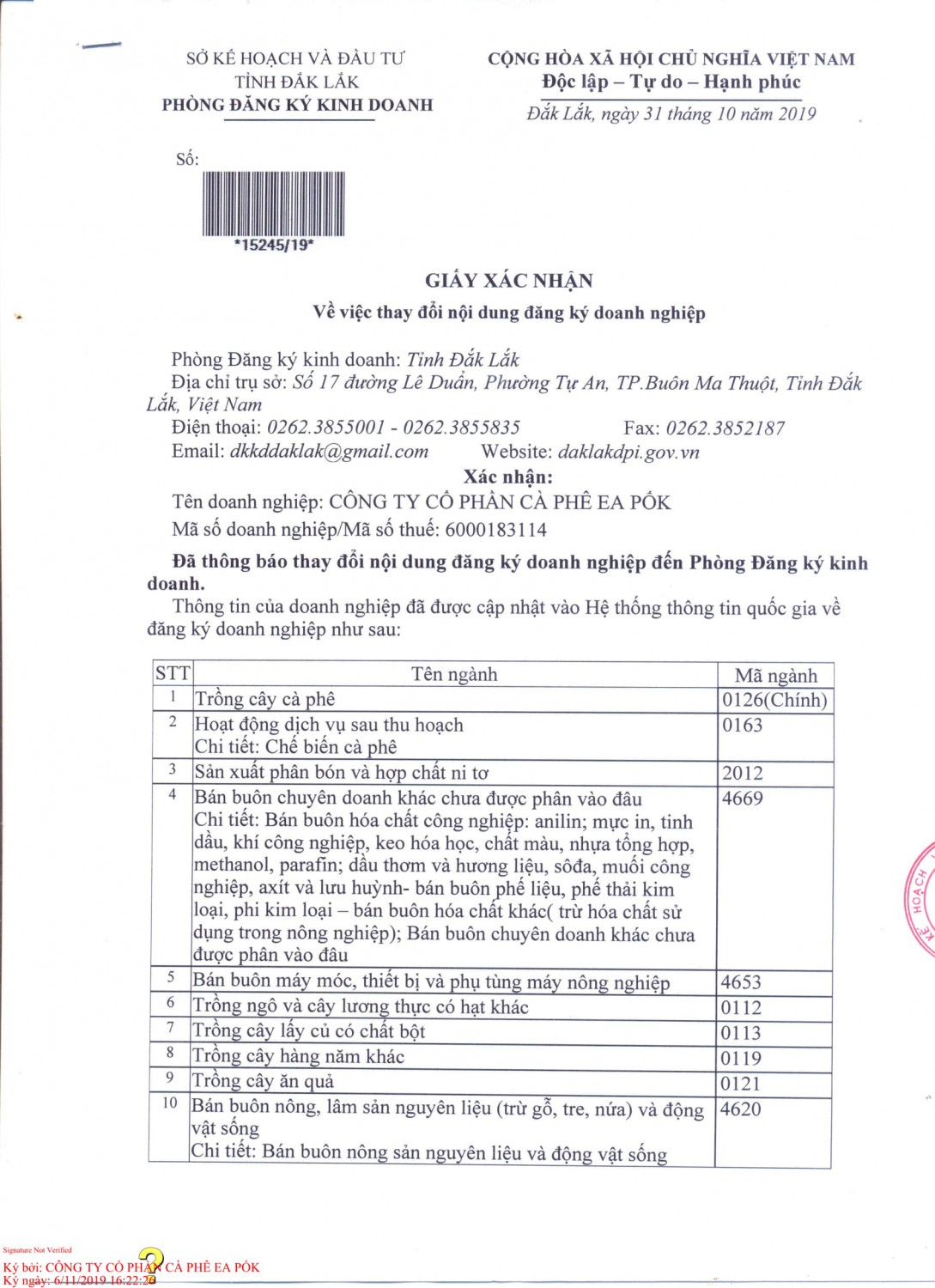 xkld 06 11 2019 06 11 32Thong bao thay doi giay chung nhan DKKD 4